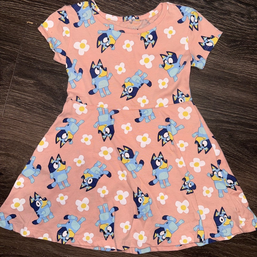 Adorable Bluey Print Peach Toddler Girl Dress